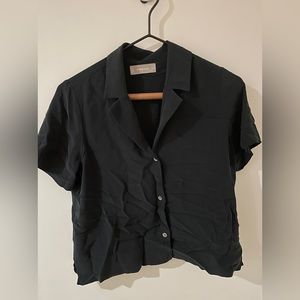 Everlane 100% Silk button up black oversized cut size 2